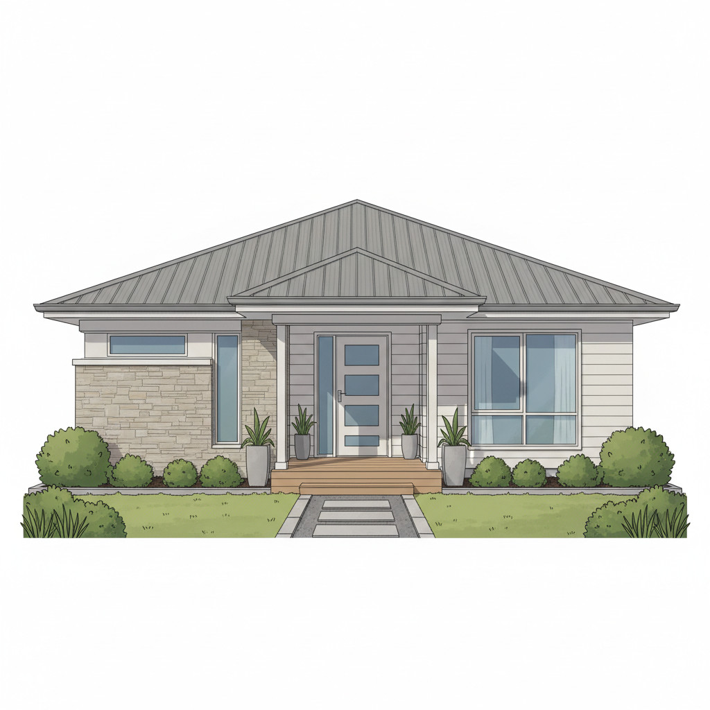 Rumah dengan taman minimalis dan material eksterior tahan lama