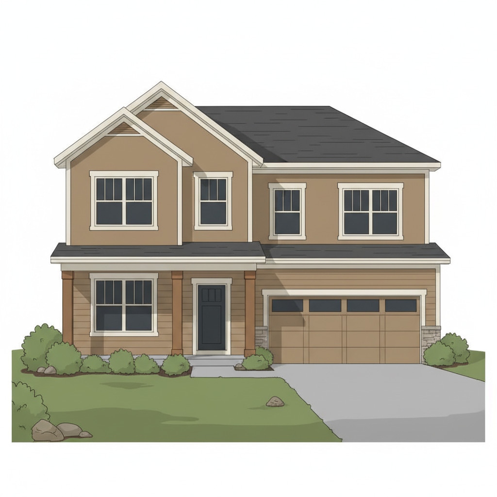 Ilustrasi rumah dengan skema warna tan yang hangat dan aksen alami