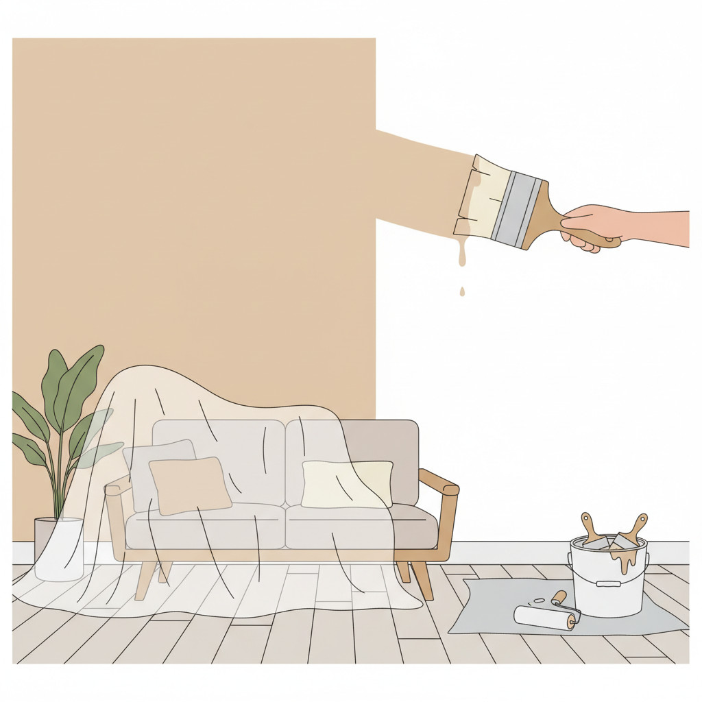 Ilustrasi proses pengecatan tembok interior