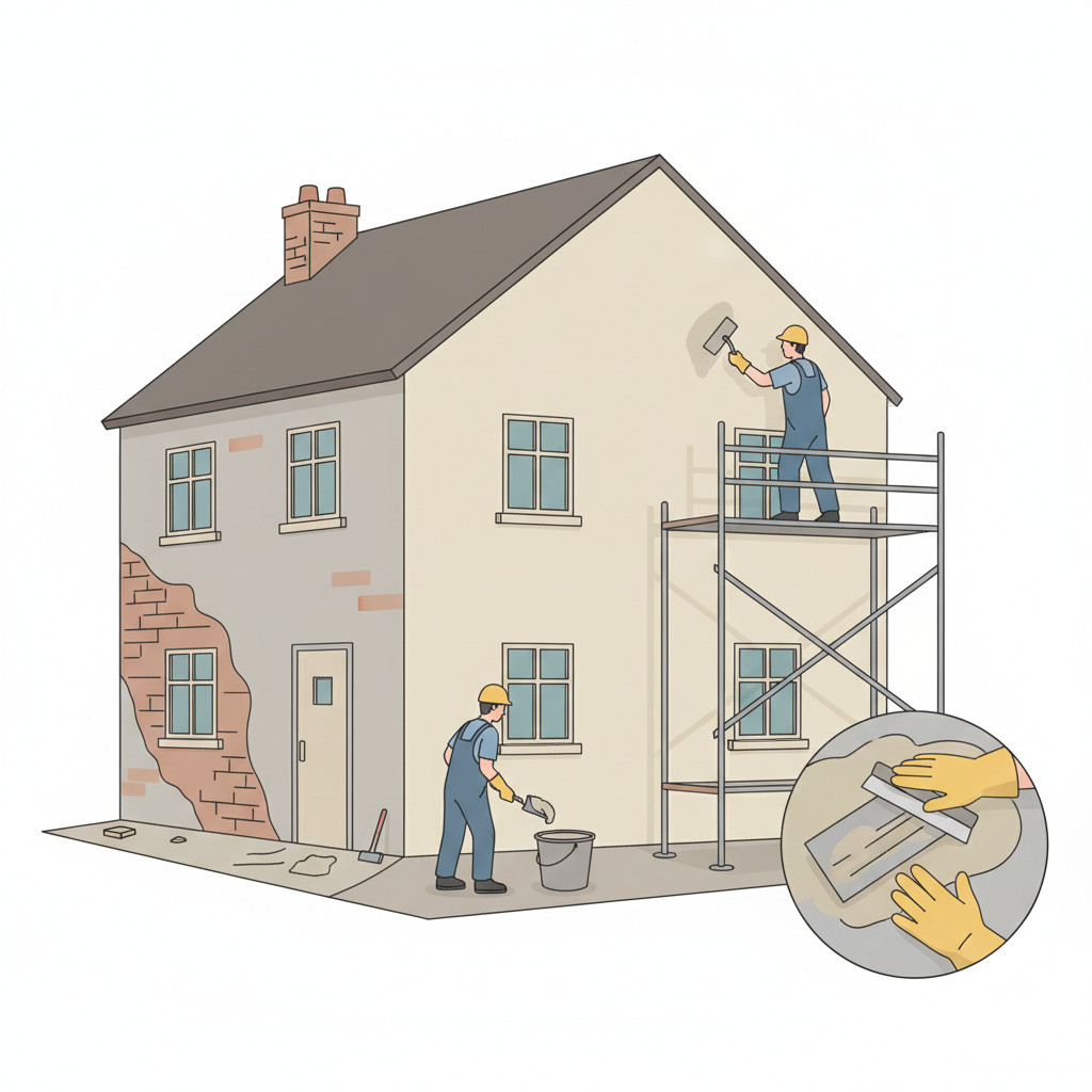 Gambaran proses pengerjaan External wall rendering